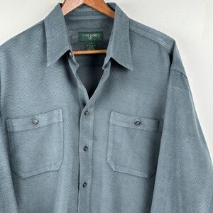 Tom James Men's Large Green Faux Suede Button Long Sleeve Pocket Shirt 48”